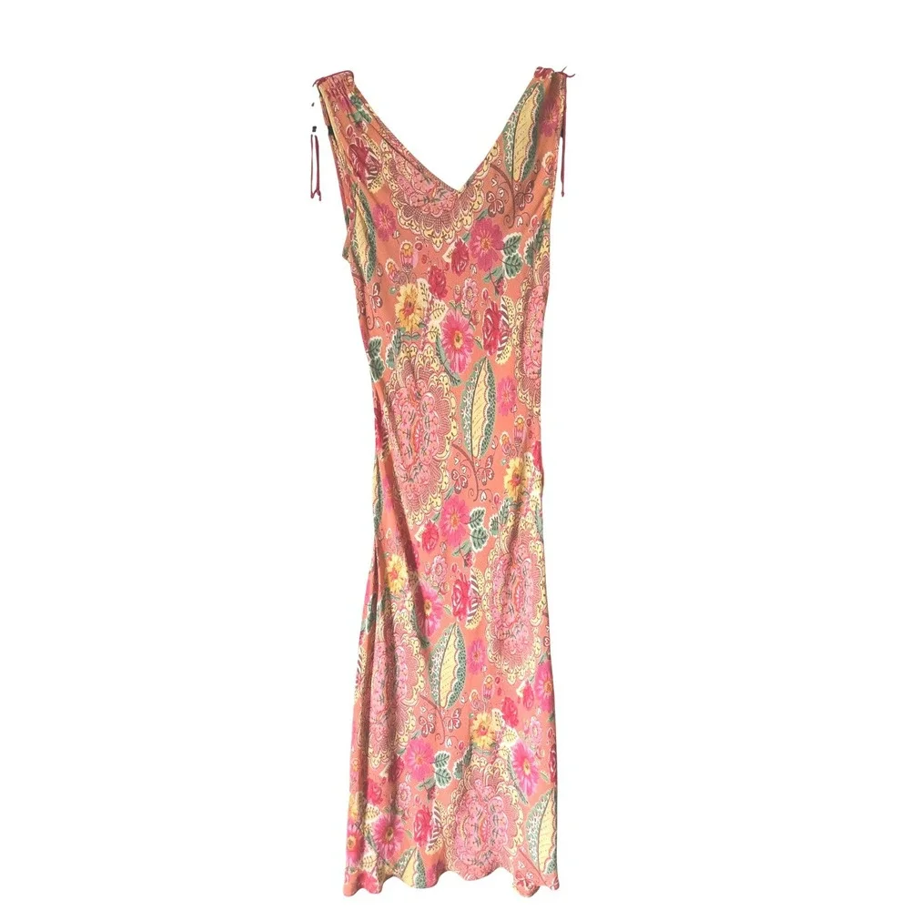 Angie Floral Paisley Boho Midi Slip Dress Sleeveless Shoulder Ties M Y2K 90s - Picture 1 of 8